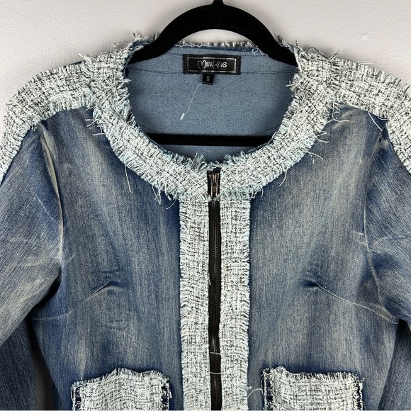 Minkas Chambray Tweed Cotton Blend Blue Full Zip Jacket Small - Picture 3 of 12